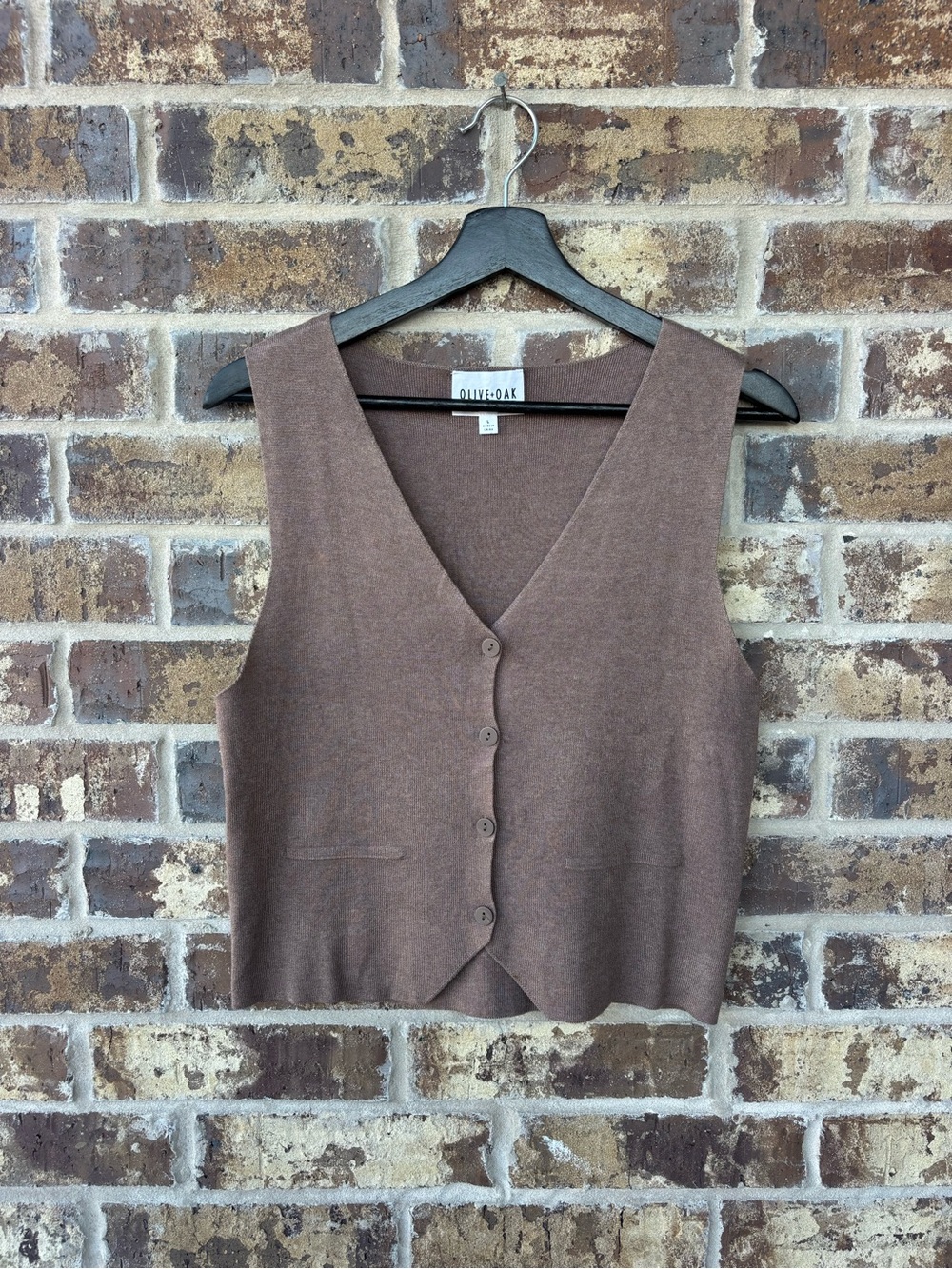 Olive & Oak Brown V-Neck Button Front Knit Vest